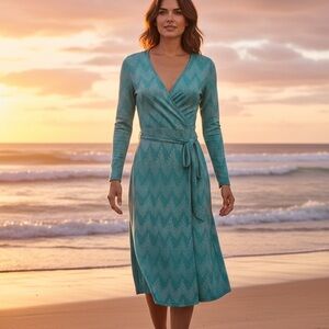 Pixley Teal Chevron Patterned Wrap Dress